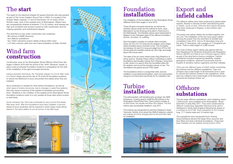 Sheringham Shoal factsheet: factsheets were a cornerstone of the communications throughout development and  construction.