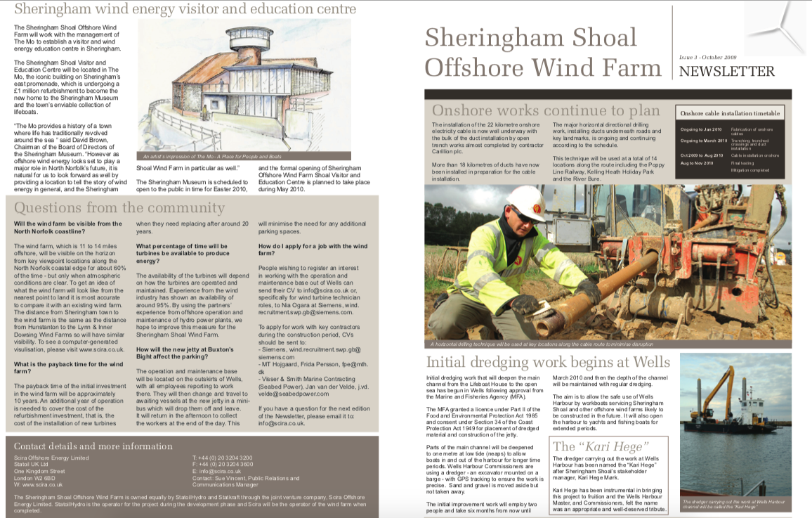 Sheringham Shoal Community Newsletter produced throughout development and construction by PRsue